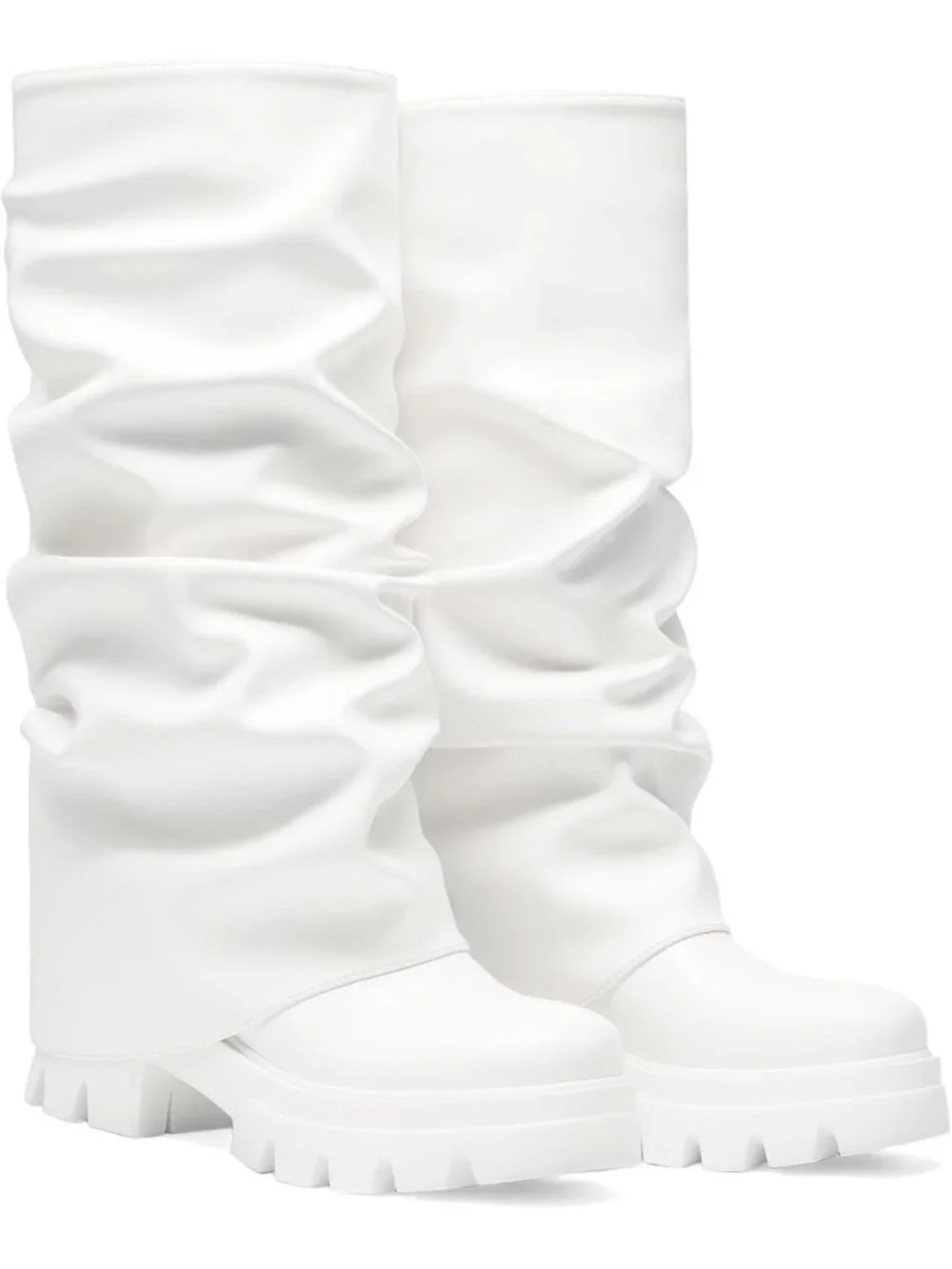 Women's White Platform Fold Over Slouch Mid Calf Fashion Y2K Knee High Boots